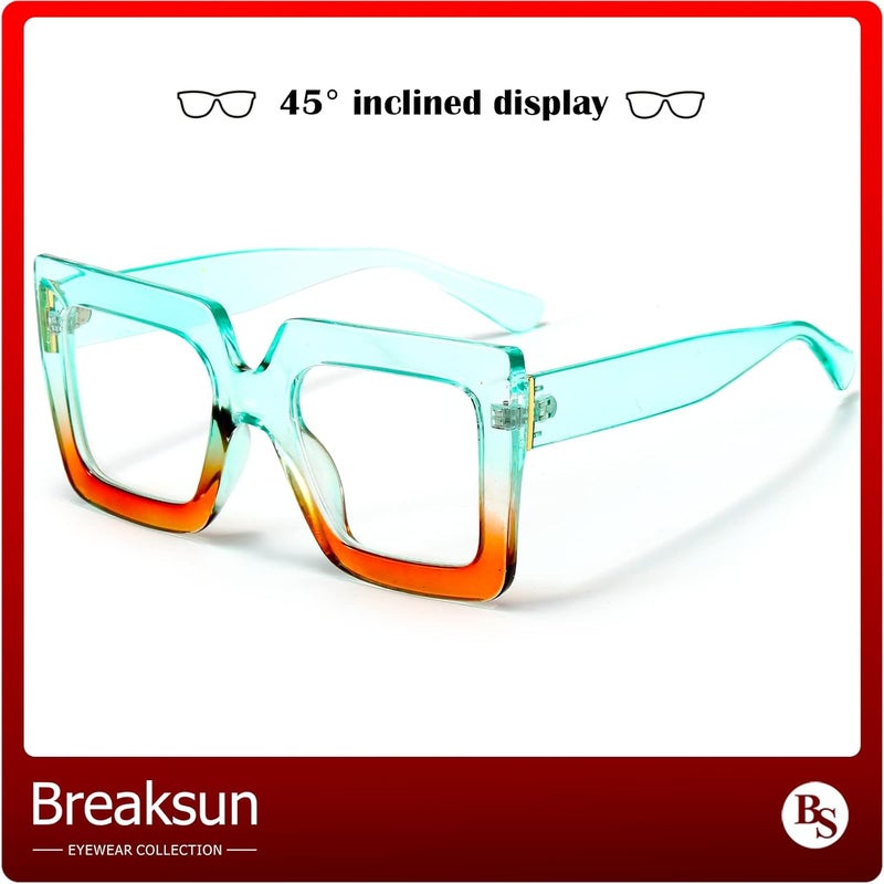Breaksun Oversized Blue Light Glasses for Women Fashion Thick Square Computer Eyewear Non-Prescription Black Glasses (Green Orange) - Image 3
